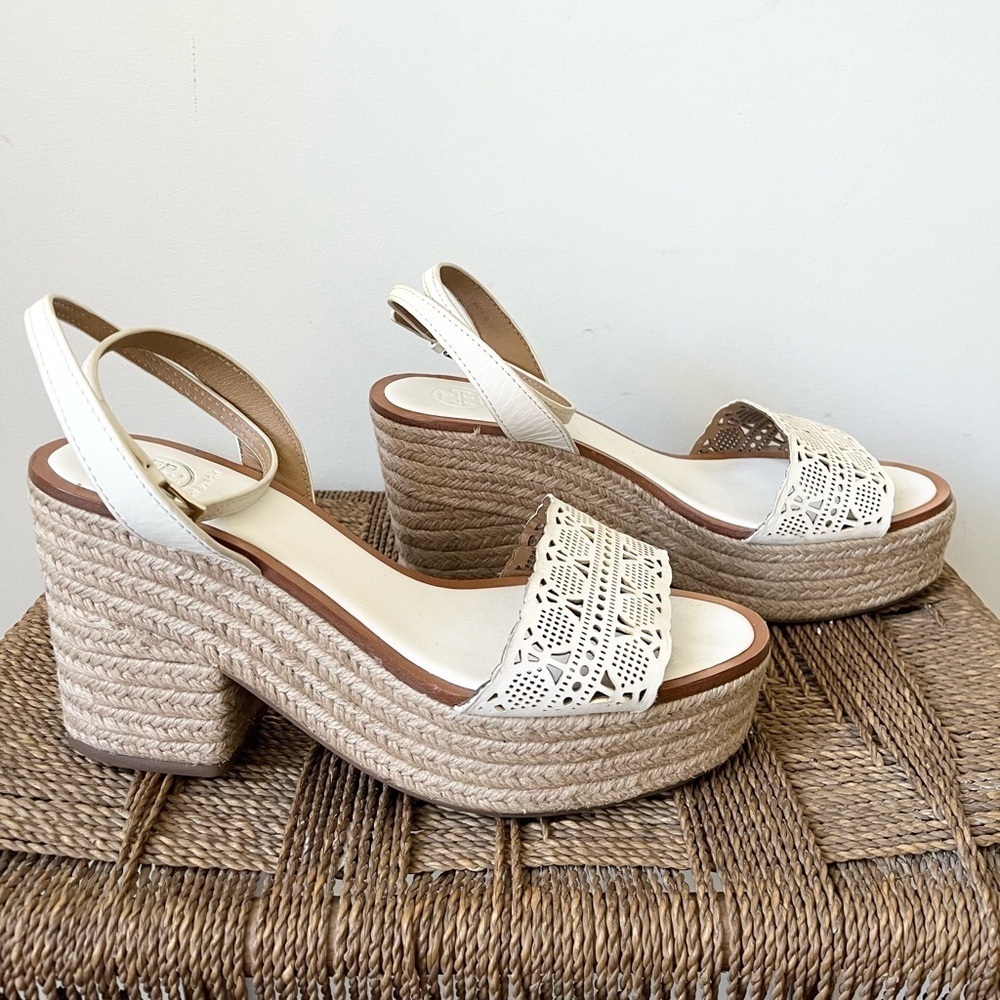 Tory Burch Shoes Women’s 9.5 Roselle Leather Espadrille Heel Resort Wear - Picture 5 of 8